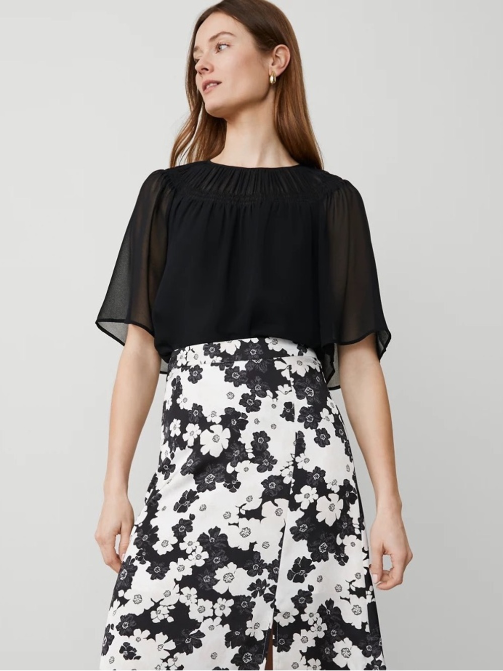 NWT Chiffon Shirred Yoke blouse